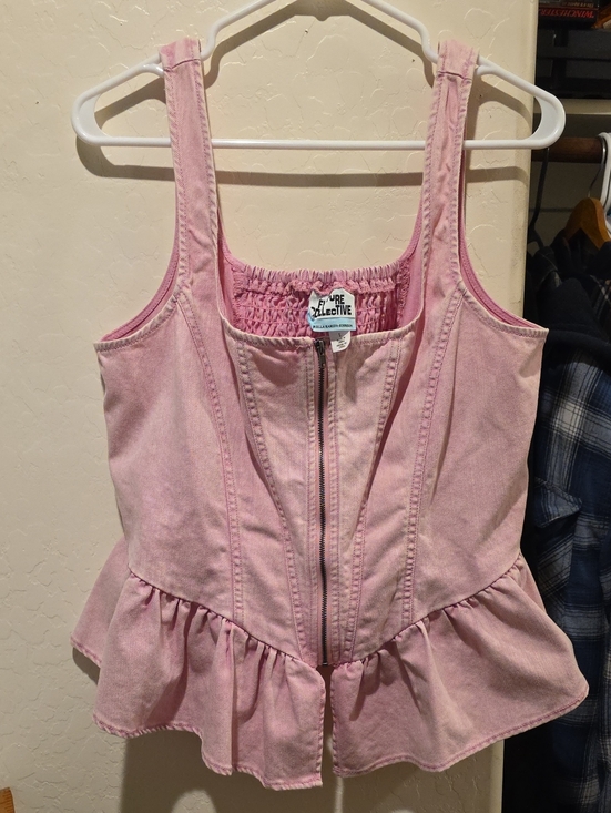 Future Collective Tops - Pink Zip-Front Peplum Crop Top